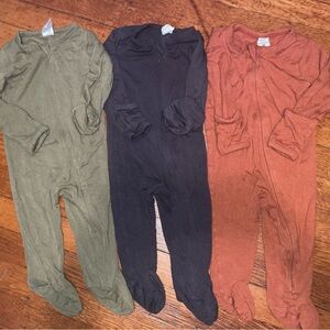 3 super soft and stretchy bamboo 0-3 zip footies sleepers rompers earthy colors
